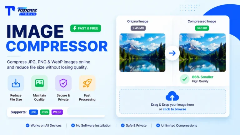 Toppez Tools Image Compressor for compressing JPG, PNG, and WebP images online