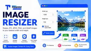 Toppez Tools Image Resizer for resizing JPG, PNG, JPEG, and WebP images online