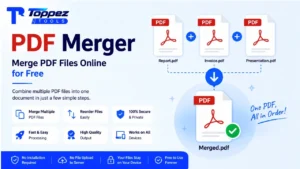 Toppez Tools PDF Merger for combining multiple PDF files into one document online for free