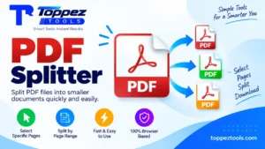 Toppez Tools PDF Splitter for splitting PDF files into smaller documents by selecting specific pages or page ranges