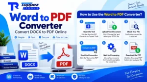 Toppez Tools Word to PDF Converter for converting DOCX Word documents into PDF files online