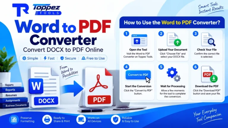 Toppez Tools Word to PDF Converter for converting DOCX Word documents into PDF files online